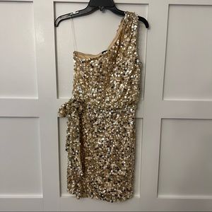 Gold one shoulder sequin short cocktail dress
